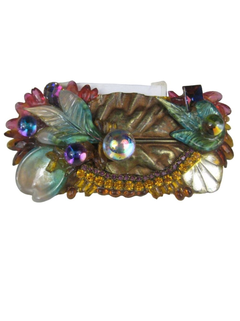 Wendy Gell Handmade Crystal Chunky Belt Buckle Vintage 1982 Statement Art Glass